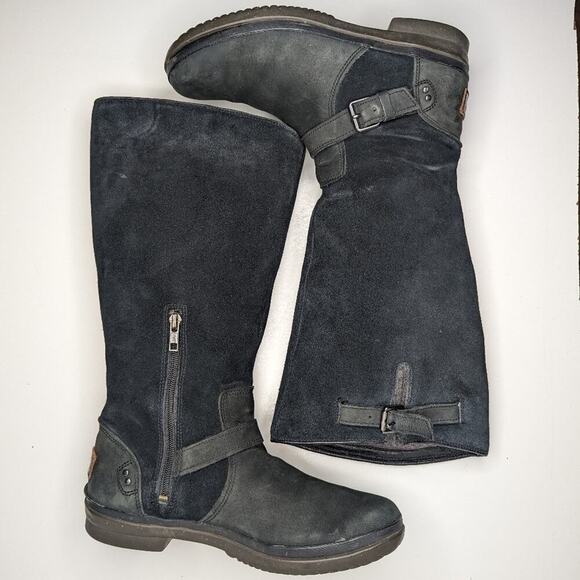 UGG Thomsen black leather and suede boots half side zip size 9 - Picture 3 of 9